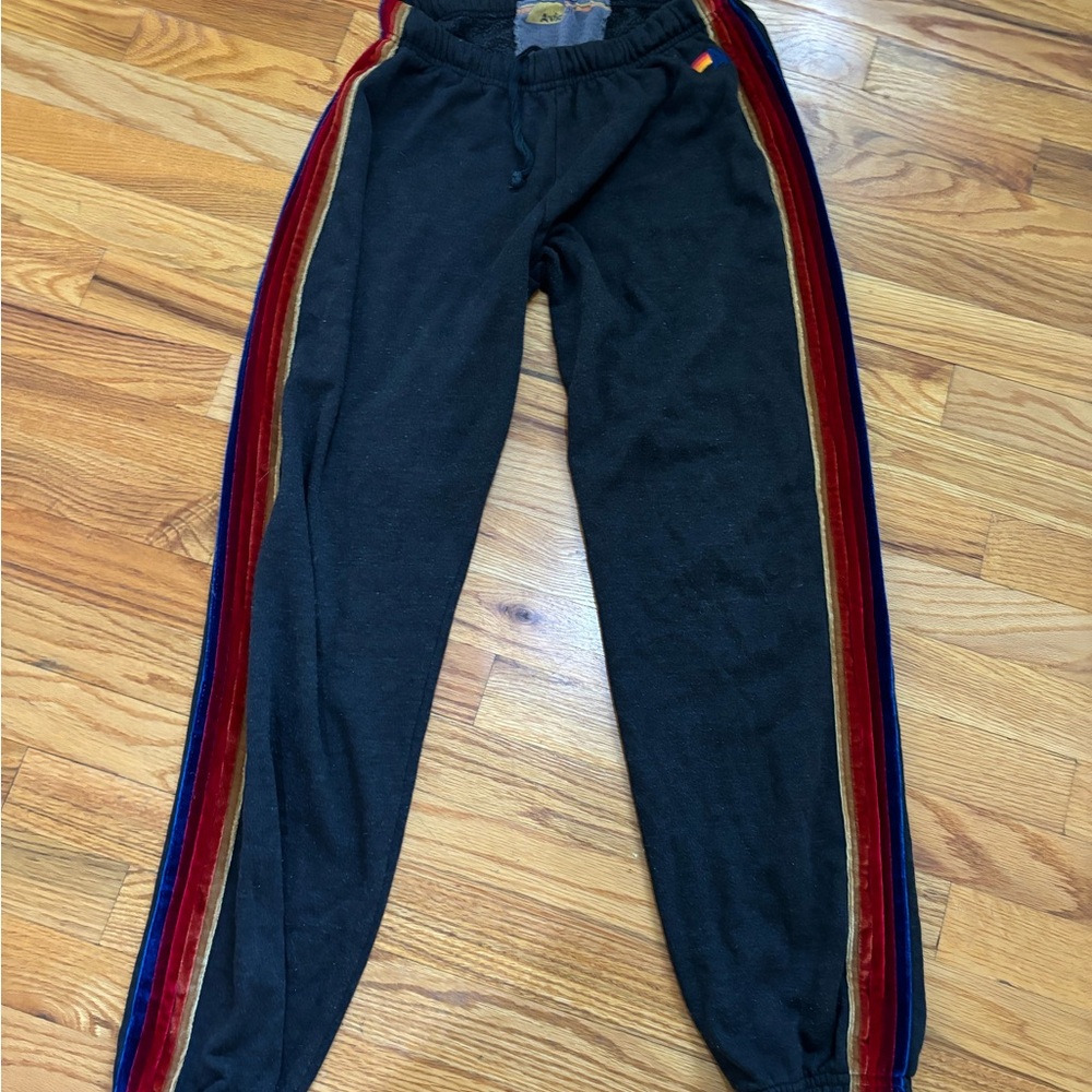 Aviator Nation Charcoal Grey Joggers with Red and Blue Stripes